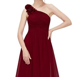Long One Shoulder, Burgundy Dress